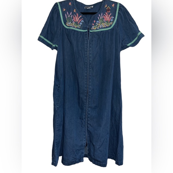 go softly patio Dresses Go Softly Patio Denim Chambray Embroidered